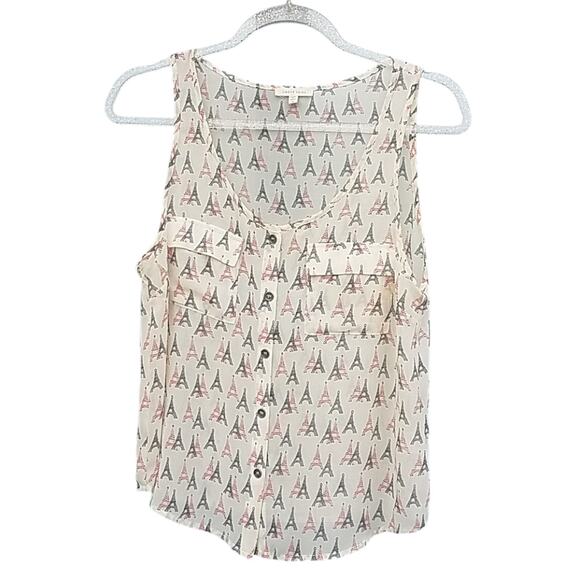 Eiffel Tower Print Sheer Tank w/ Pockets & Buttons - Picture 11 of 11